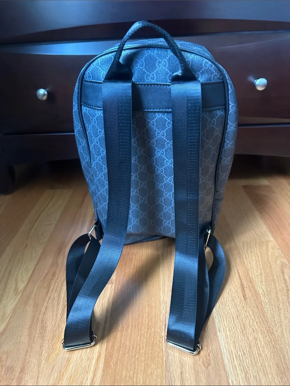 Gucci Navy GG Supreme Backpack with Red & Navy Web